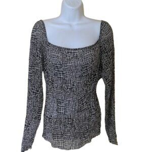 ---  Printed Blouse with Deep Square Neckline Size 14